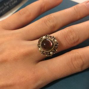 Silver Adjustable Ring with Purple Stones